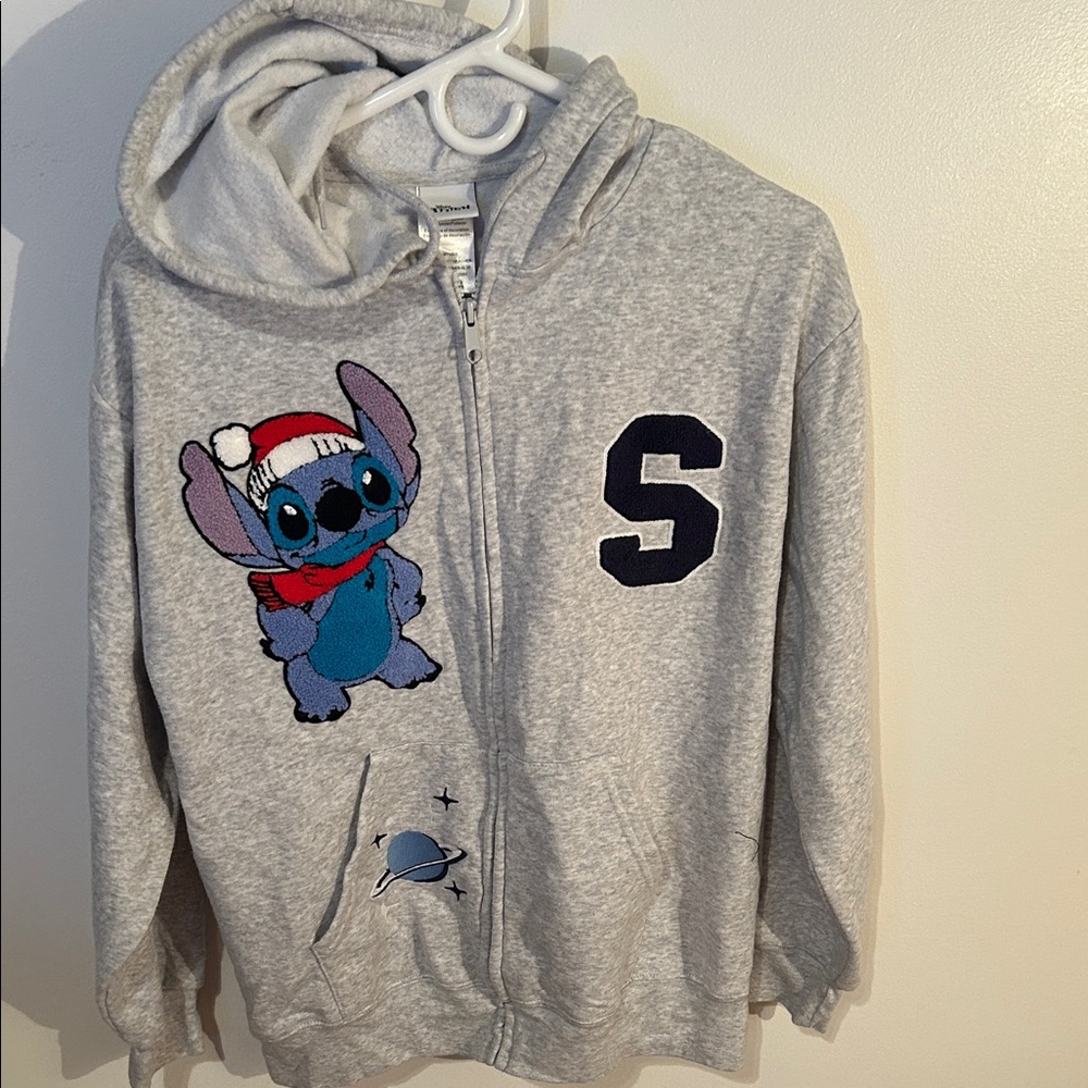 Disney Gray Hoodie with Stitch and Santa Hat